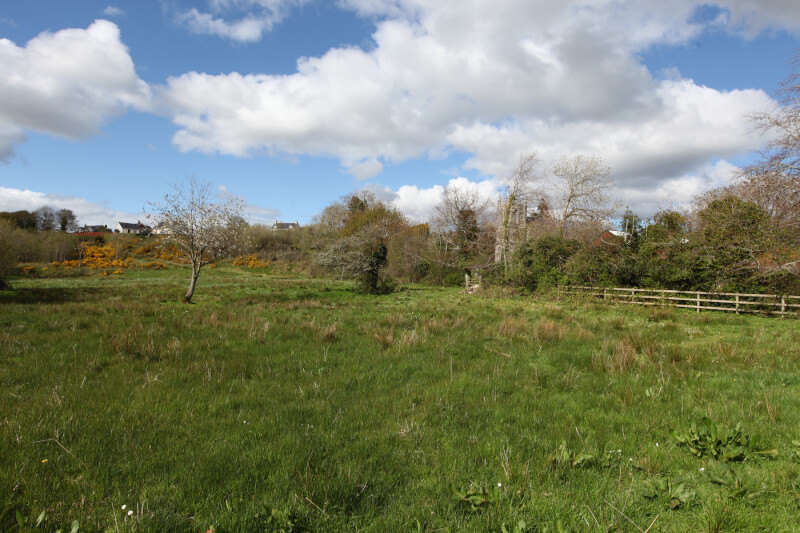 Green Fields and view of Church in front of Rusheen Cottage Devenish Villa Garrison Co Fermanagh.