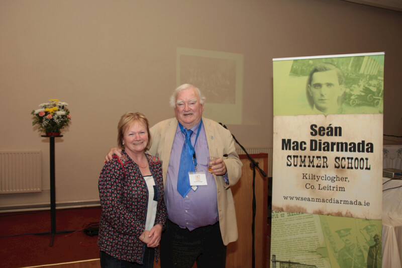 Tim Pat Coogan and a member of the audience member at the Sean MacDiarmada Summer School in Kiltyclogher Co Leitrim